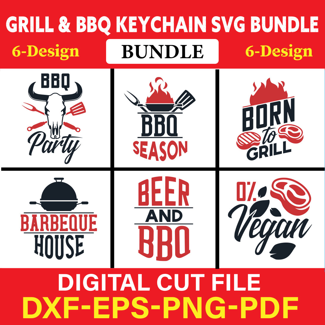 Grill & BBQ Keychain T-shirt Design Bundle Vol-1 cover image.