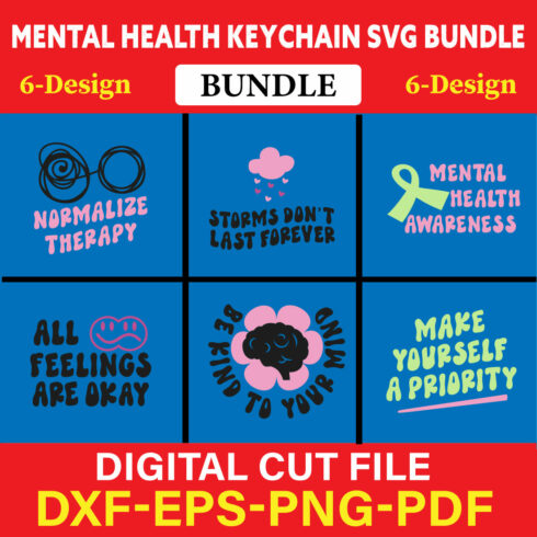Mental Health Keychain T-shirt Design Bundle Vol-3 cover image.