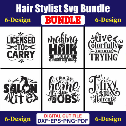 Hair Stylist SVG T-shirt Design Bundle Vol-02 cover image.