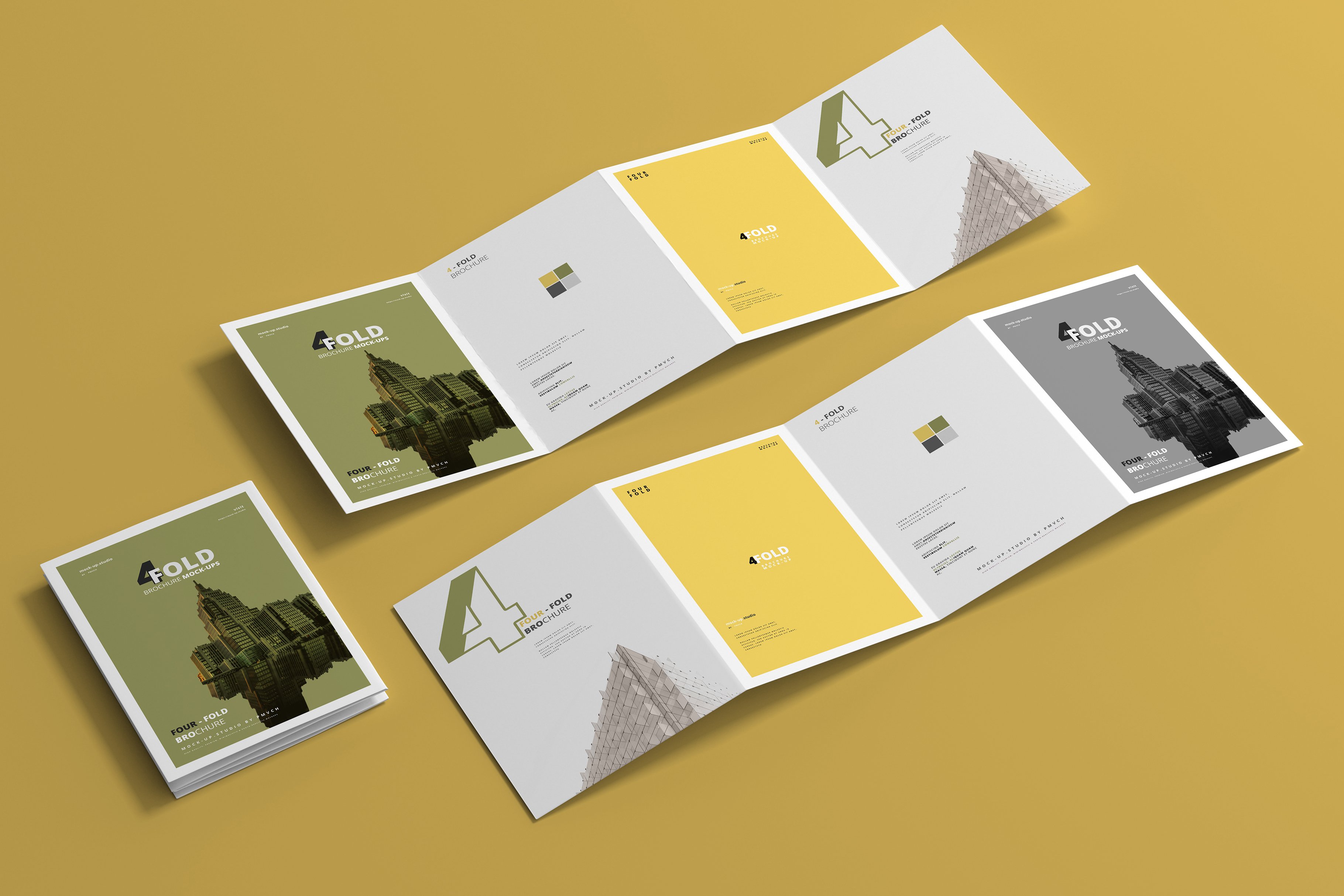 A4 Four Fold Brochure Mockups cover image.