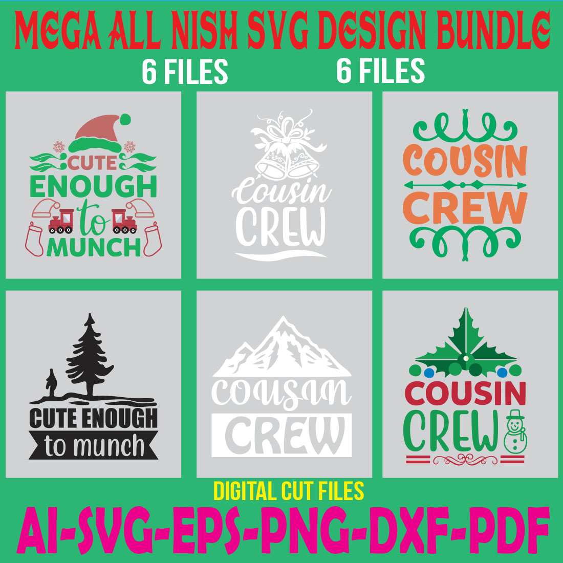 Mega All Nish SVG Design Bundle cover image.