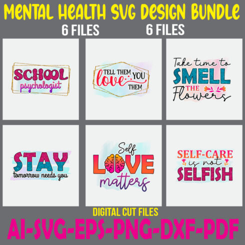 Mental Health SVG Design Bundle cover image.