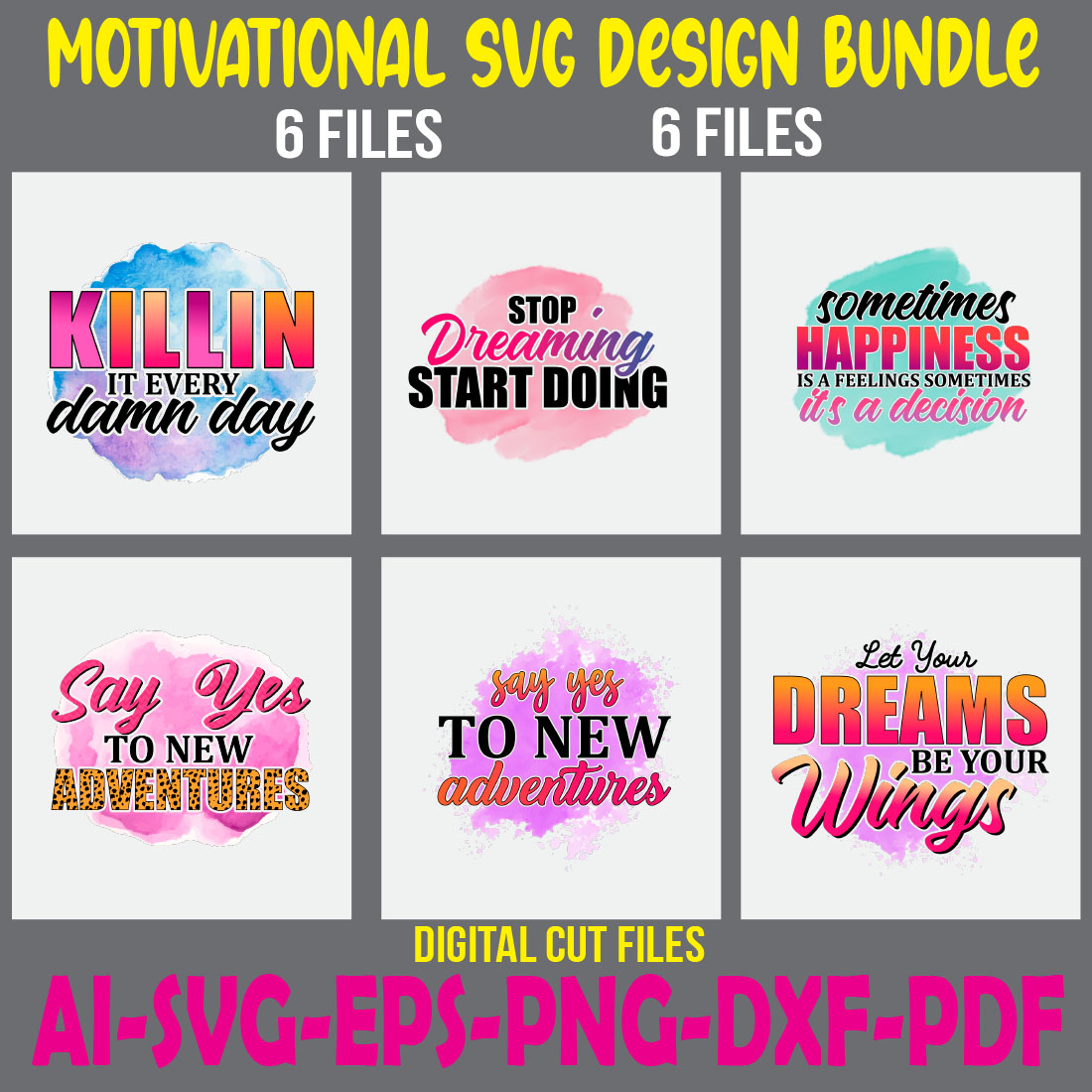 Motivational SVG Design Bundle cover image.