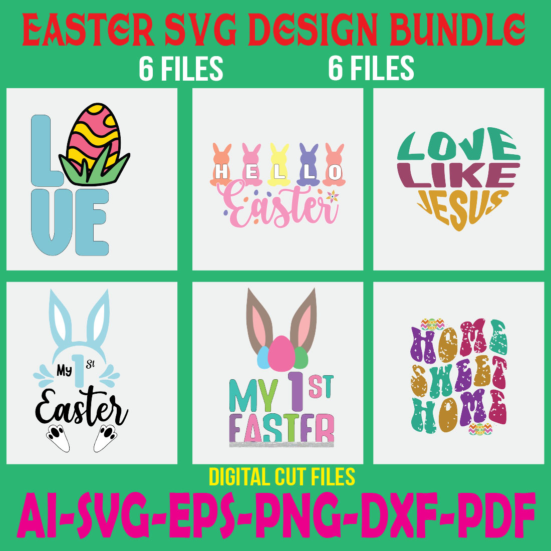 Easter SVG Design Bundle cover image.