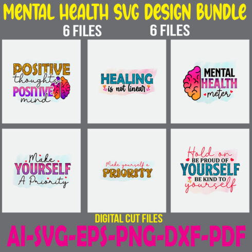 Mental Health SVG Design Bundle cover image.