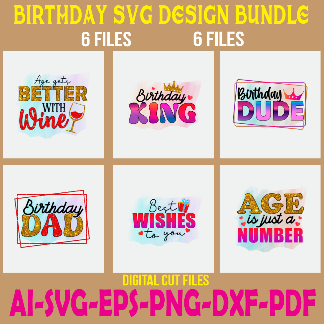 Birthday SVG Design Bundle cover image.