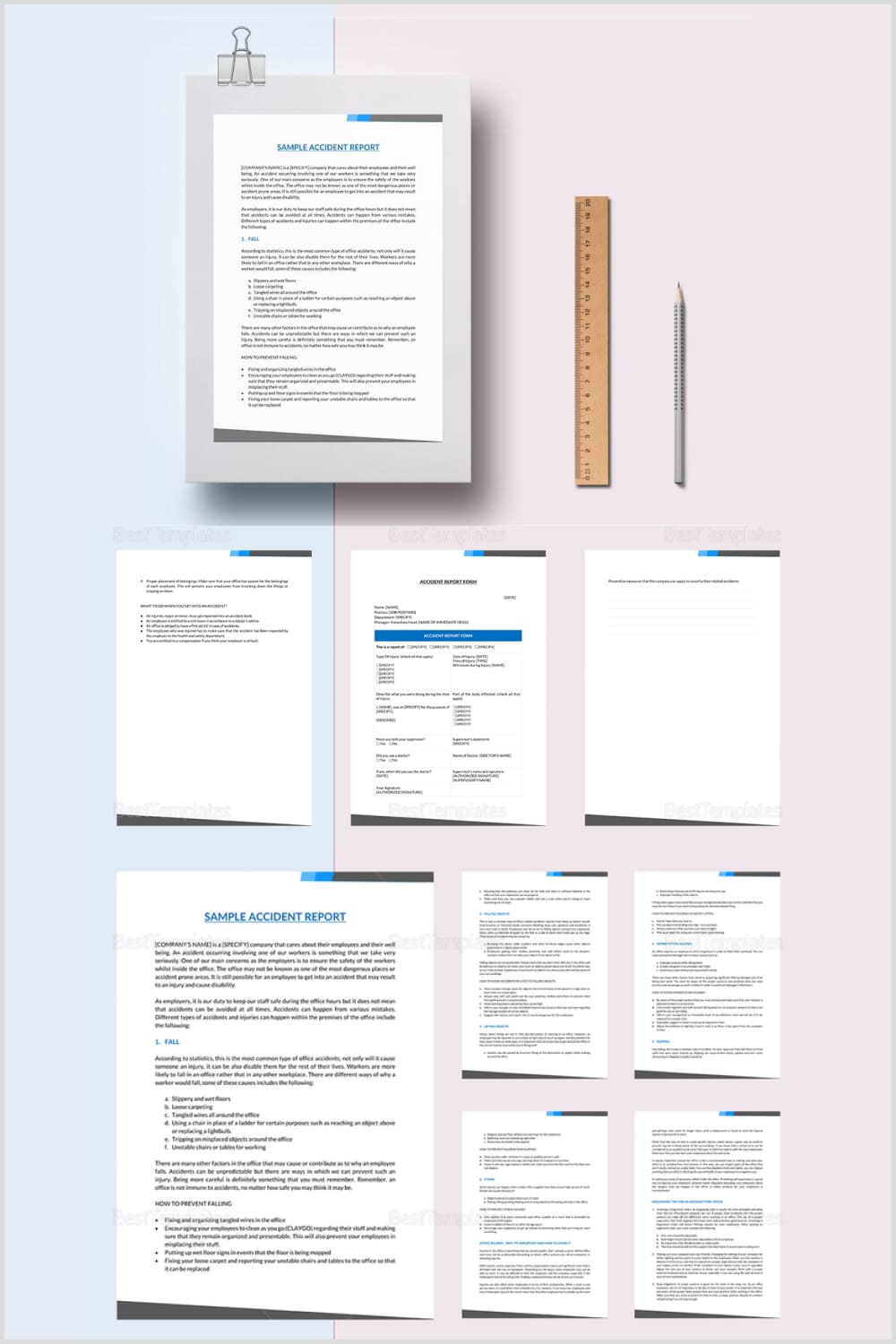 Collage of several Generic Accident Report Template.