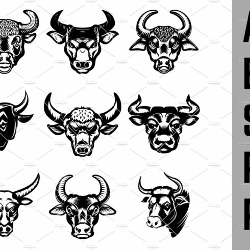 Set of bull heads isolated on white cover image.
