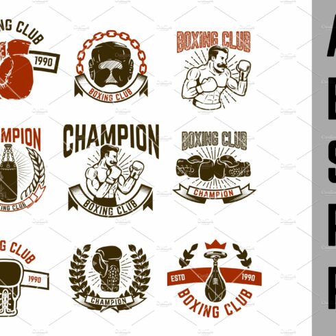 Set of boxing club emblems SVG cover image.
