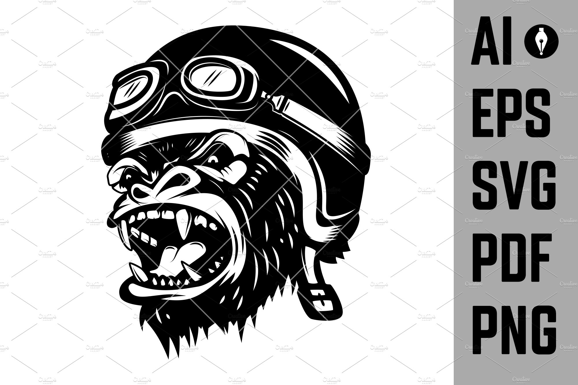 Angry gorilla ape in racer helmet. cover image.