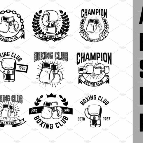 Set of monochrome boxing club emblem cover image.
