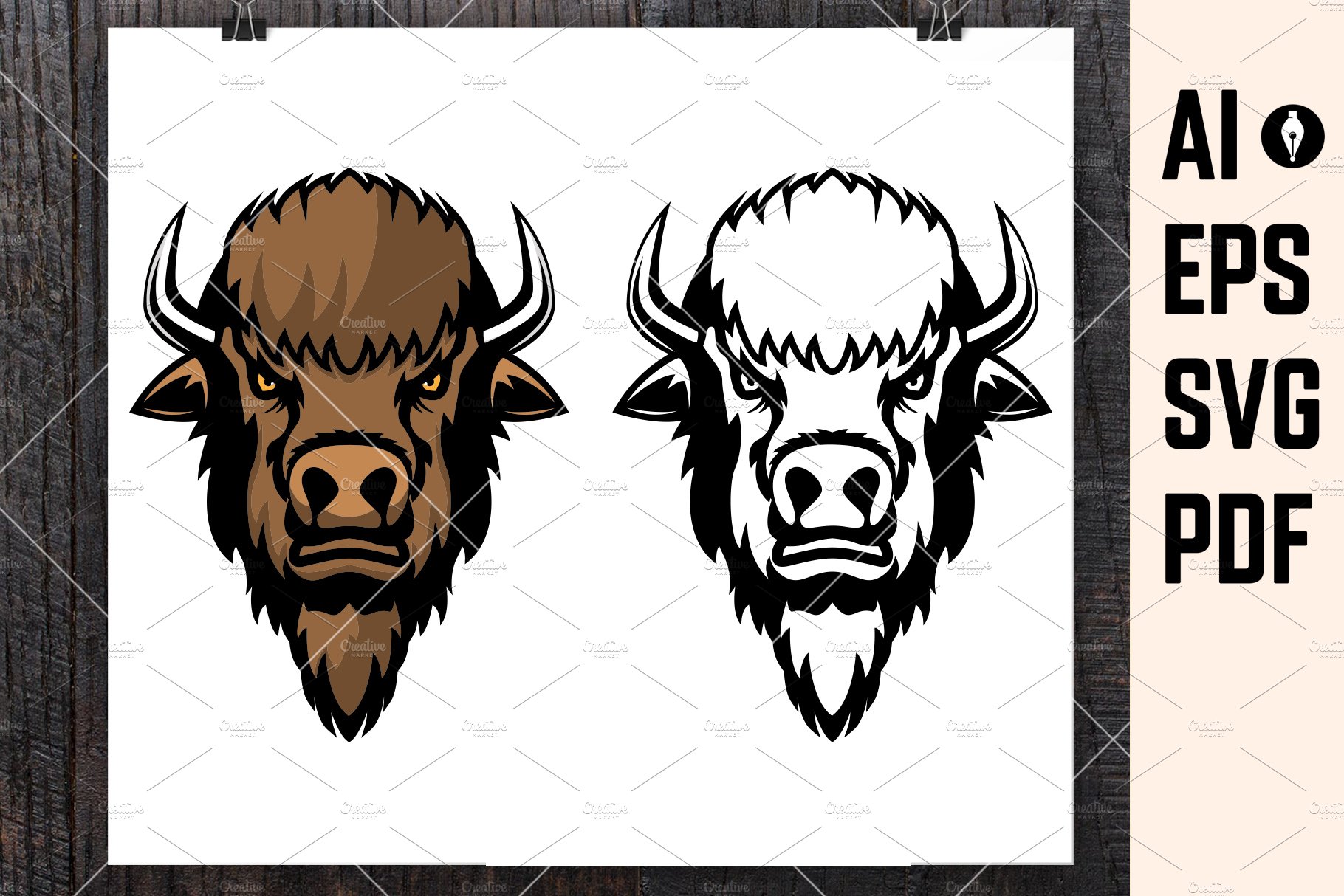 Buffalo head, Bison Head Svg, Ai cover image.