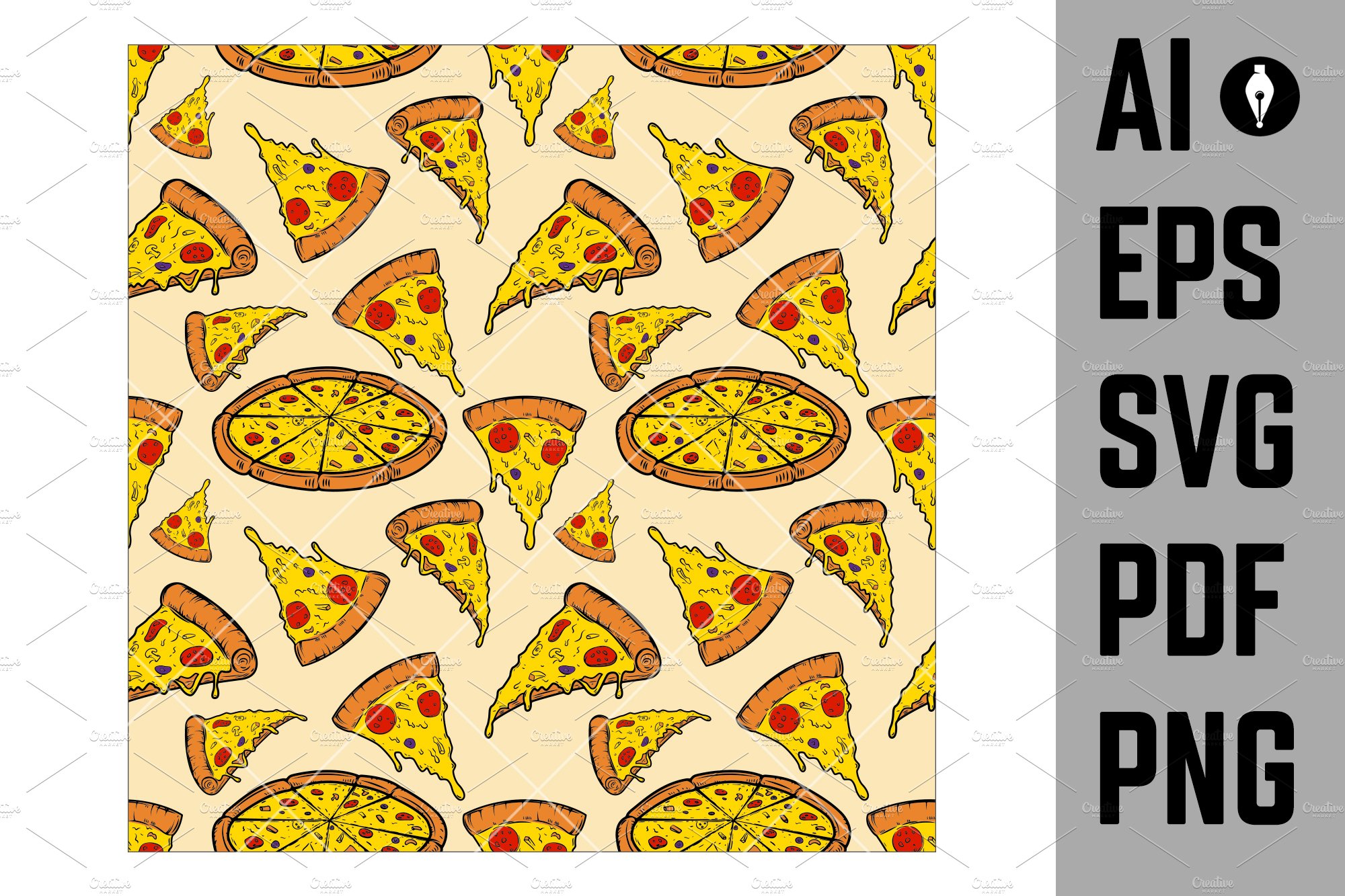 Seamless pattern with pizza SVG cover image.