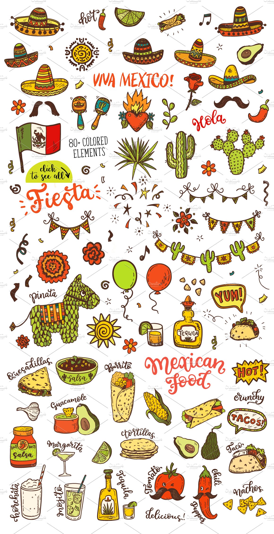 Mexican Party big set + patterns preview image.