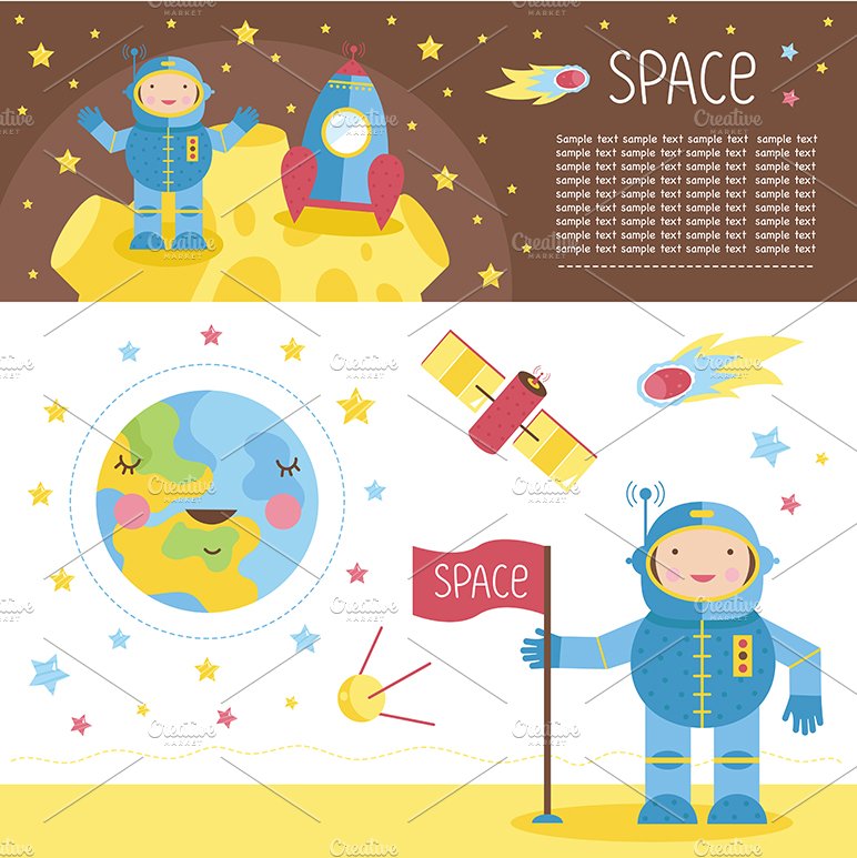 Cartoon illustration about space. cover image.