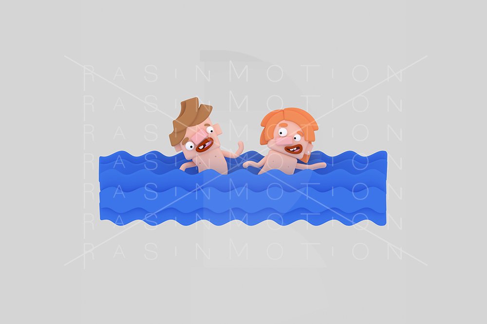 3d illustration. Swimming children. cover image.