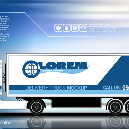 Vector blue delivery truck mockup cover image.