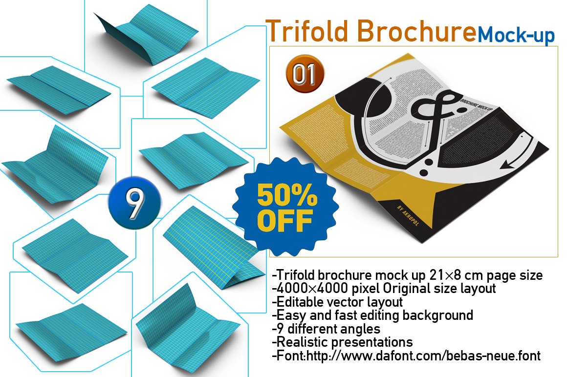 9-Trifold Brochure Mock Up cover image.