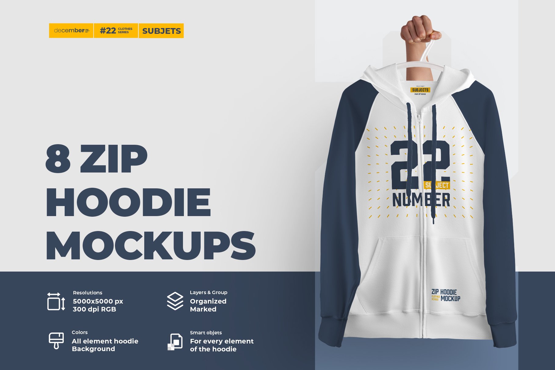 8 Zip Hoodie Mockups (Subject) cover image.