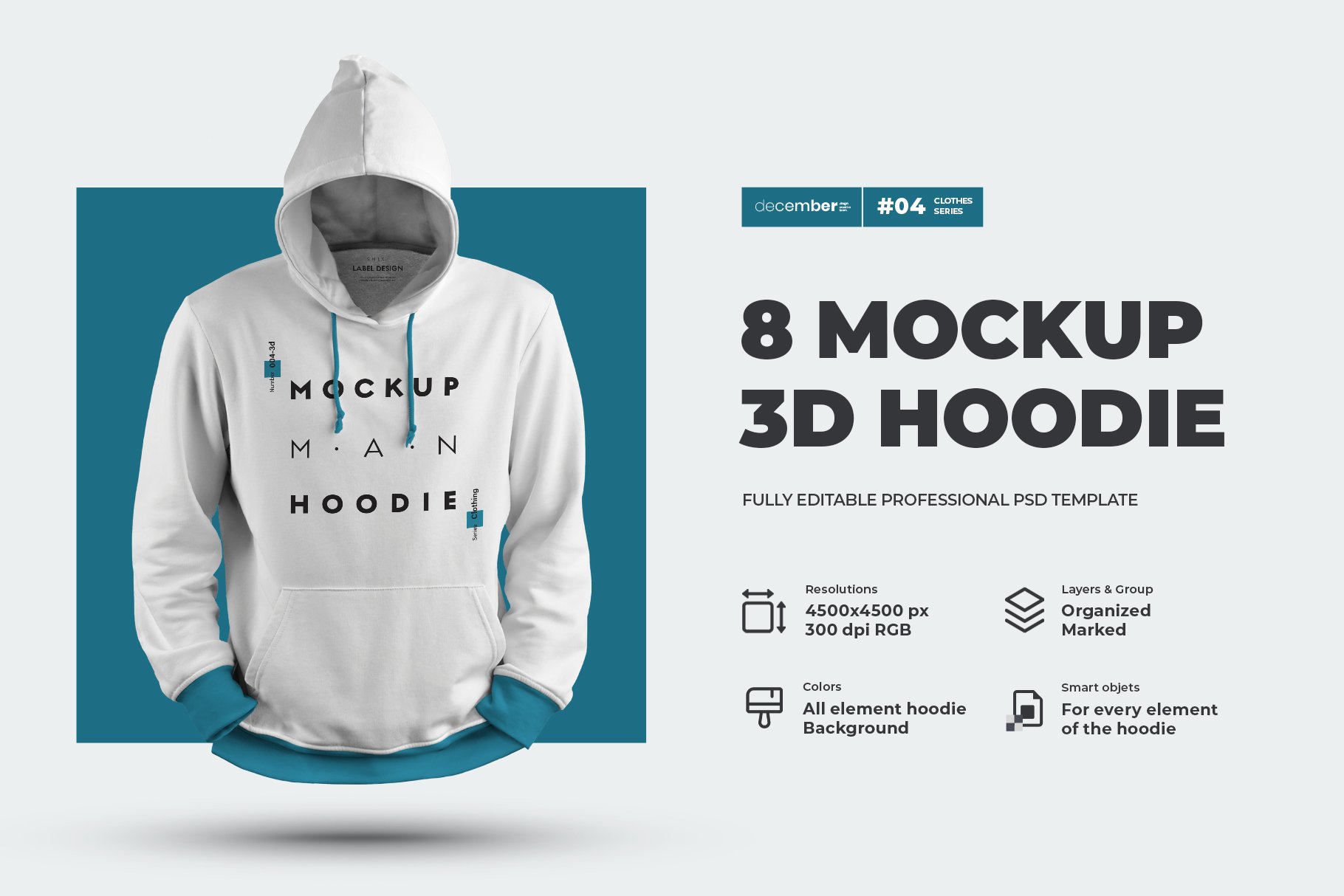 8 3D Men Mockups Hoodie cover image.
