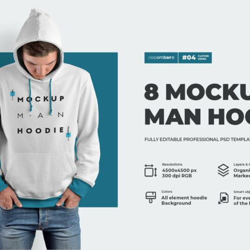 8 Men Hoodie Mockups cover image.
