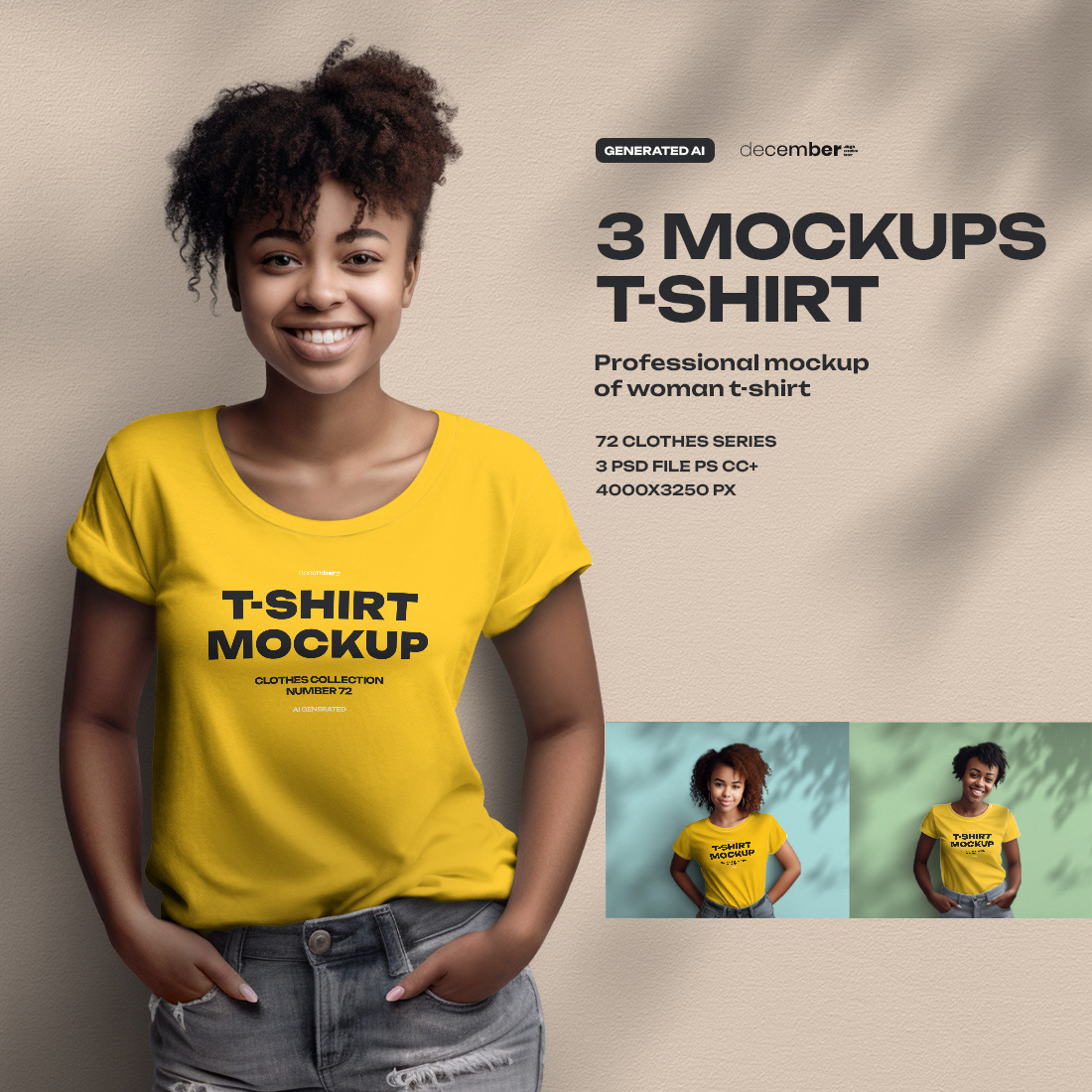T-shirt Mockups on 3 Different African American Women Generated AI cover image.