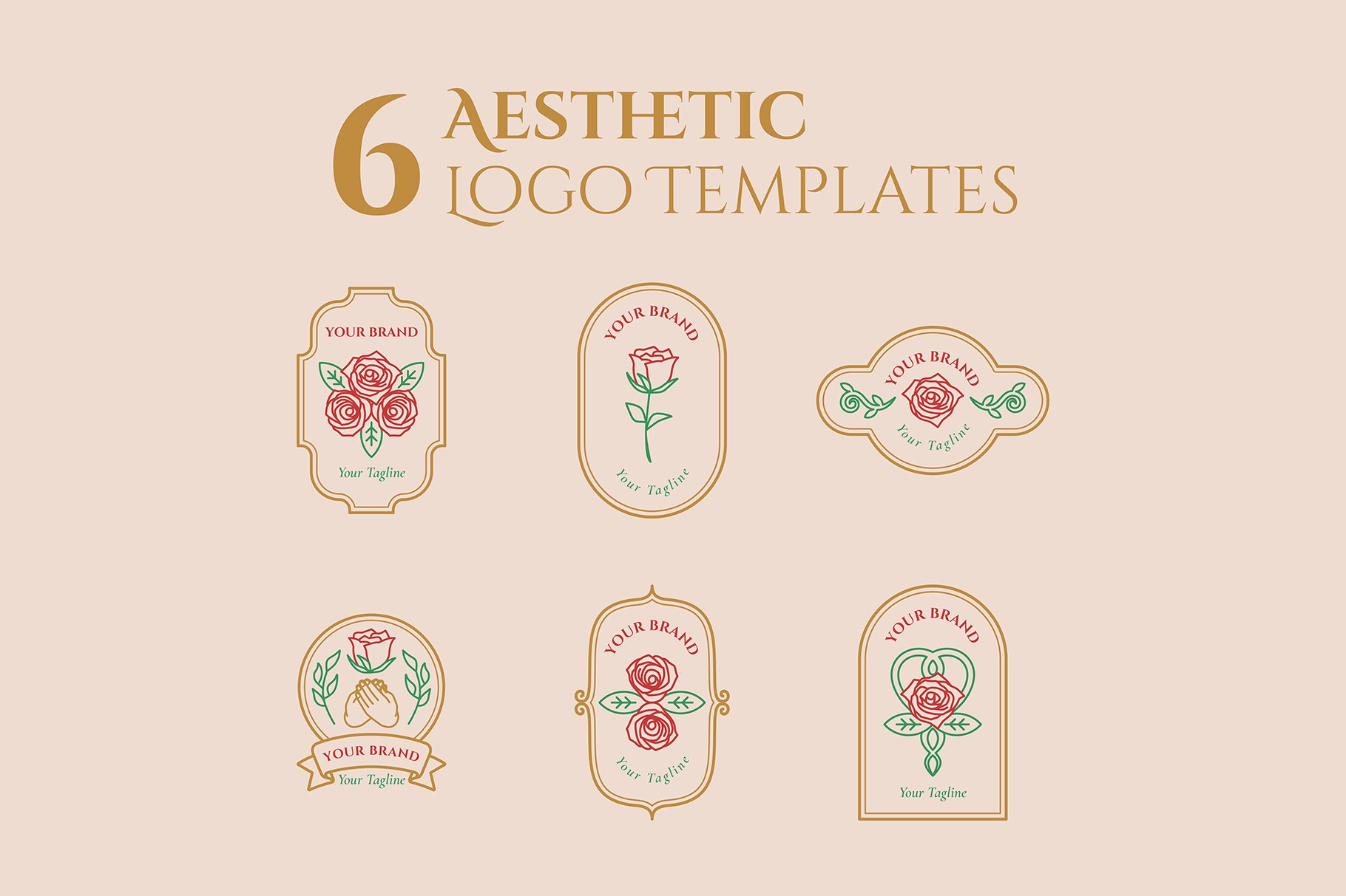 Rose Flower Logo Kit Template preview image.
