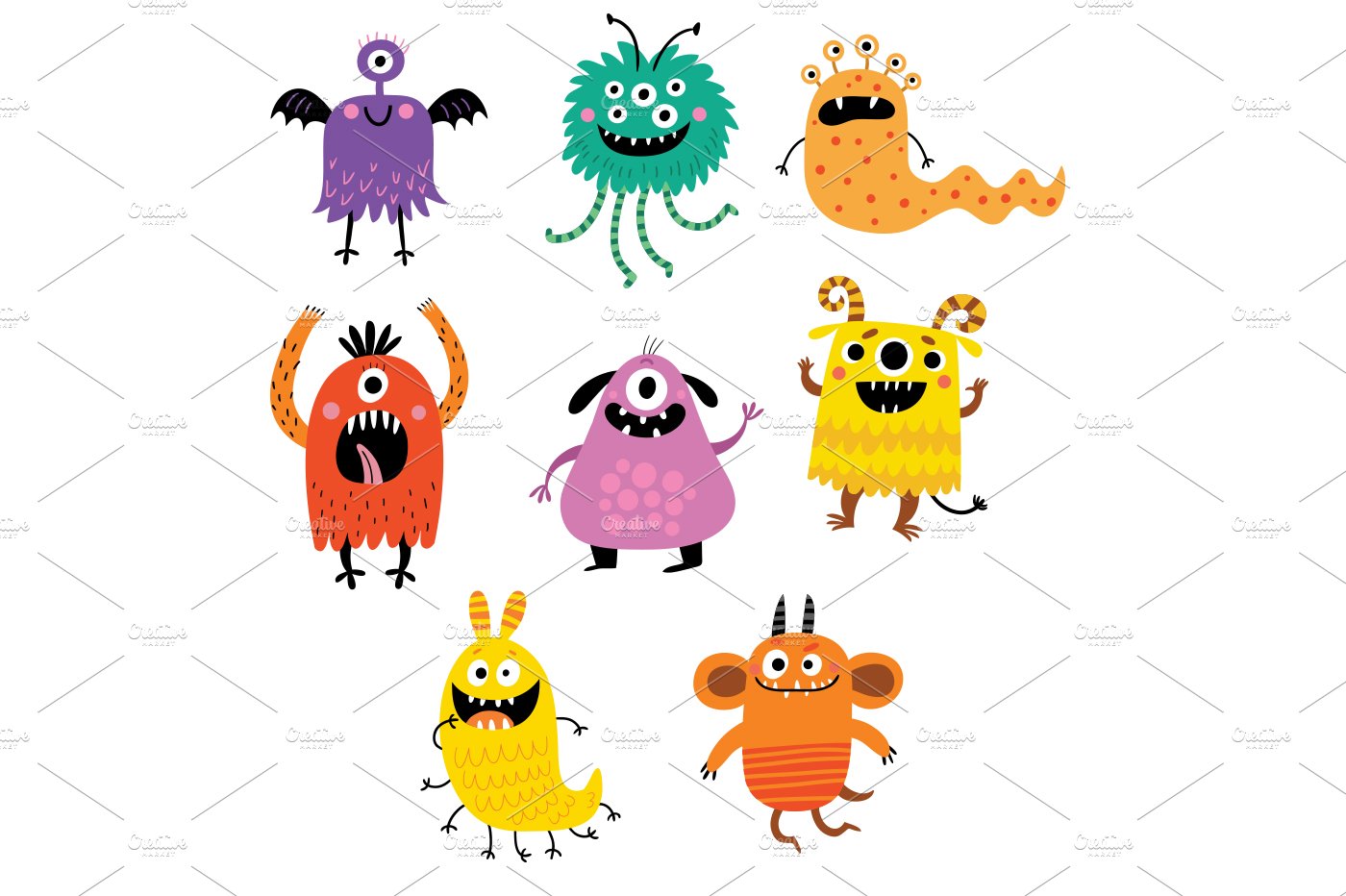 Funny Monsters vector set preview image.