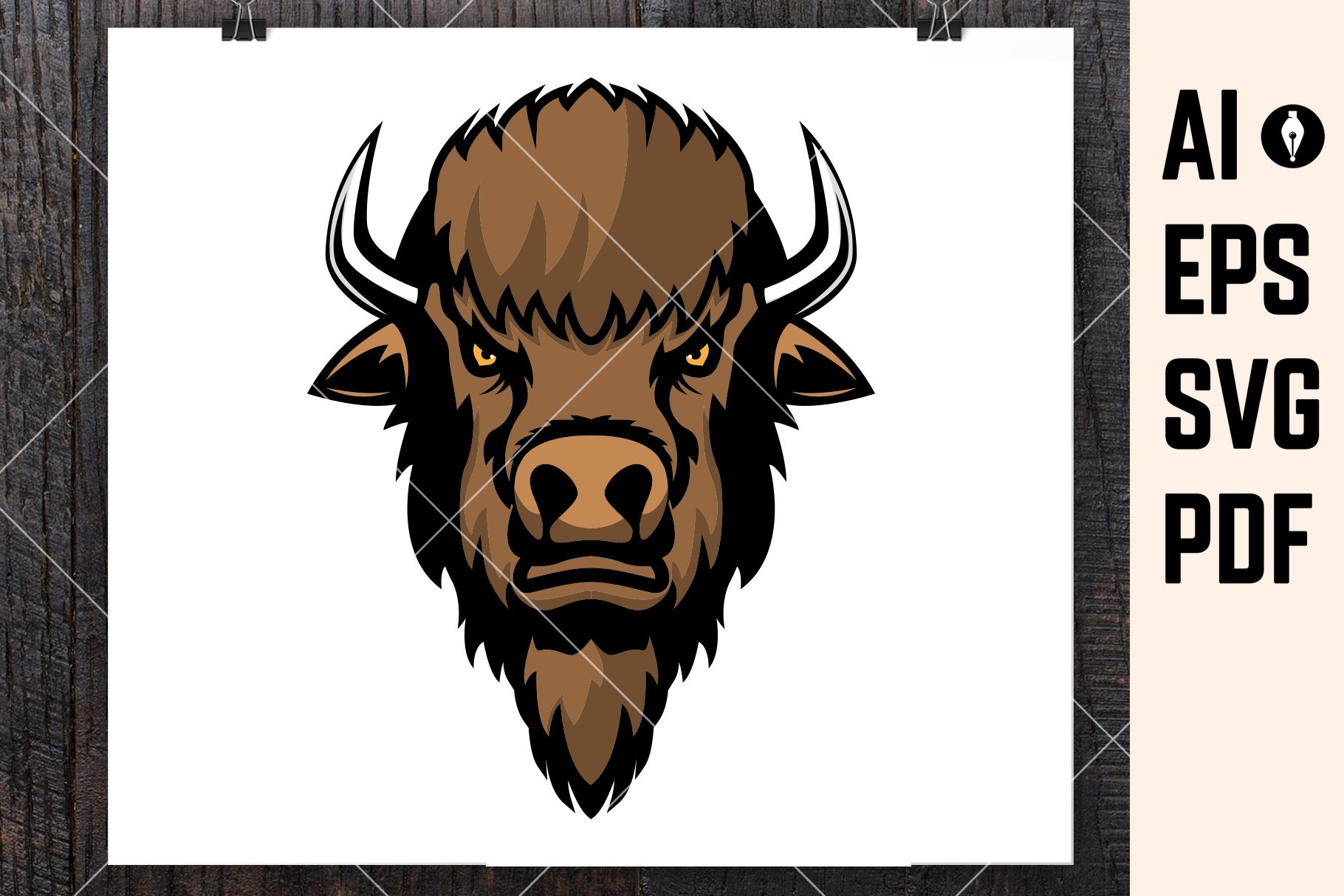 Buffalo head, Bison Head Svg, Ai preview image.