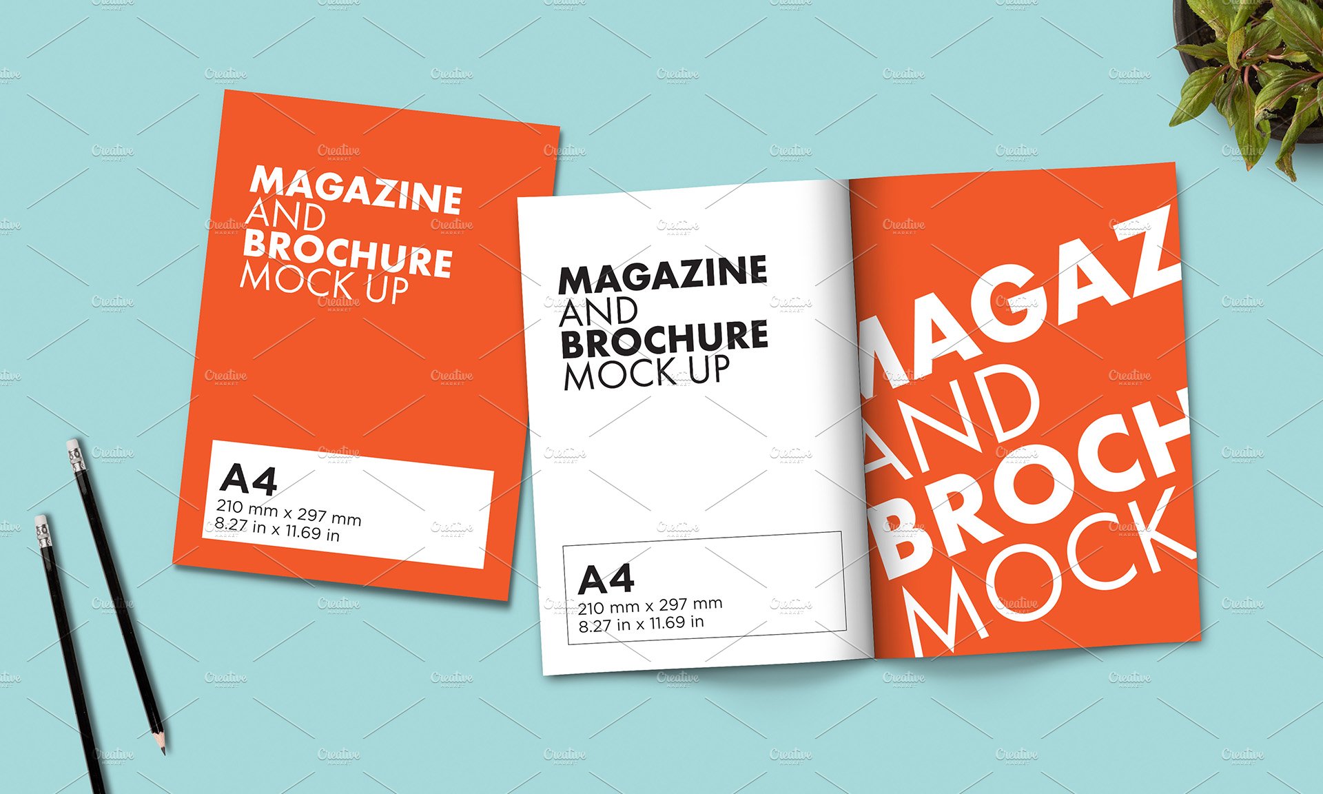 A4 Brochure and Magazine mock-up preview image.