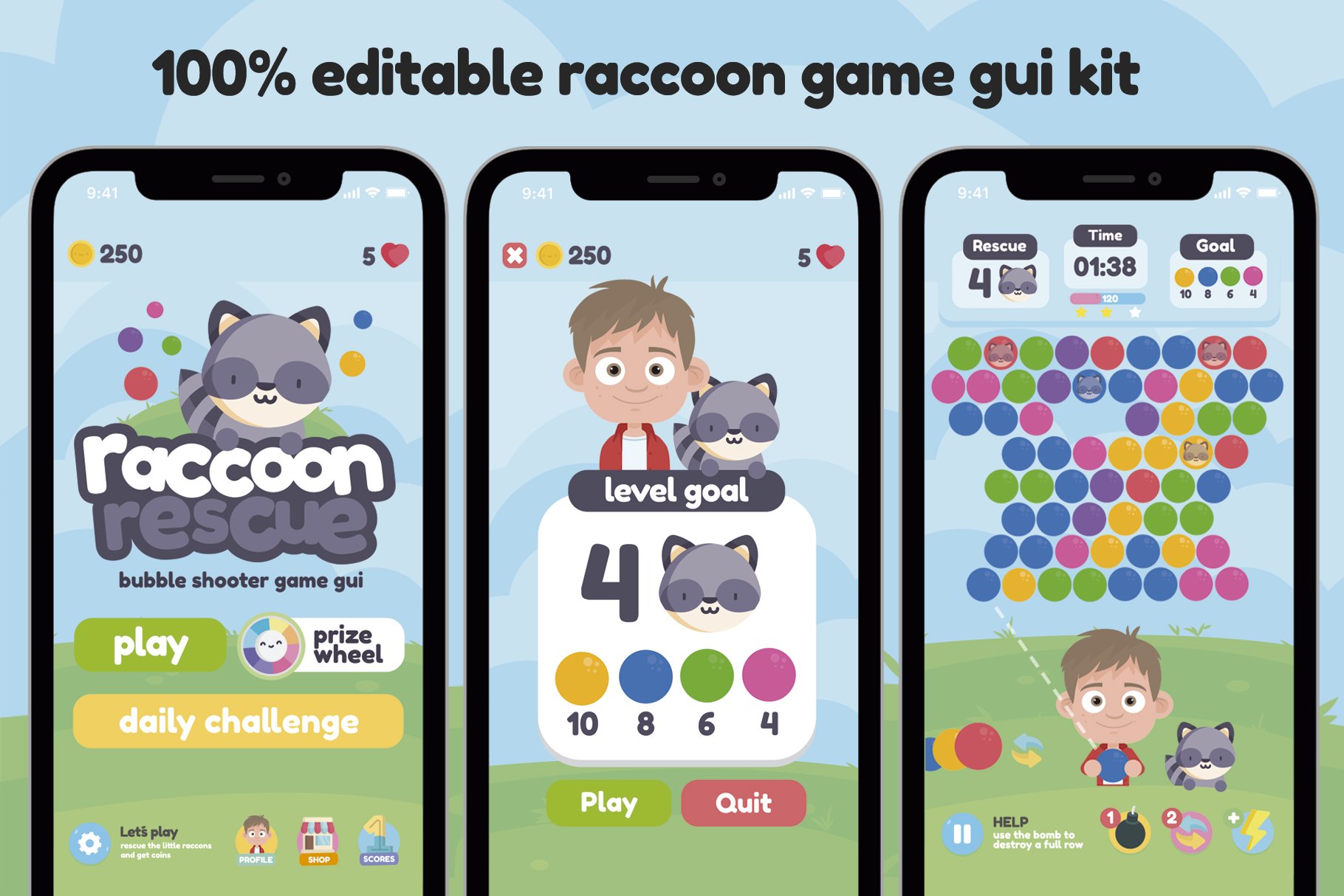 Racoon Rescue Game Gui Assets preview image.