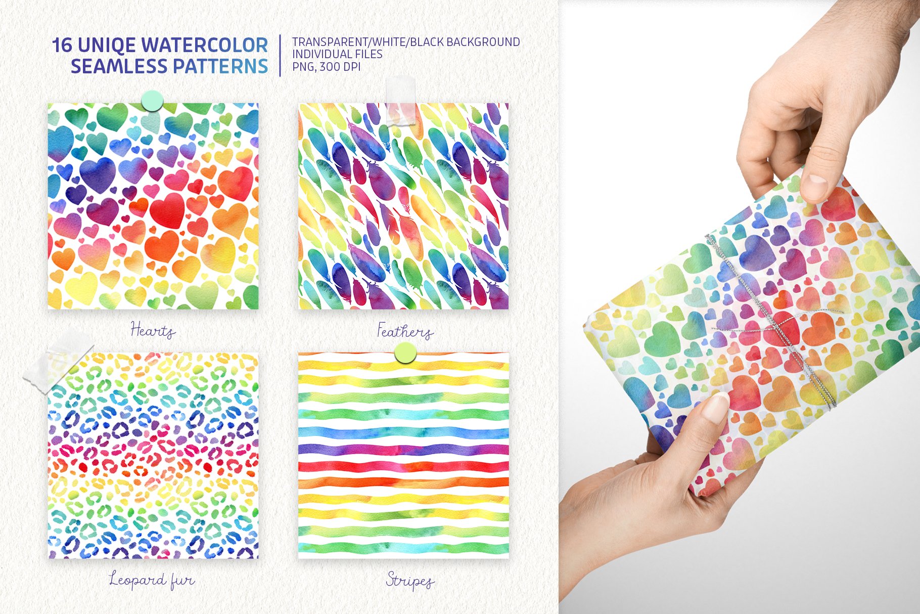 Watercolor Rainbow Seamless patterns preview image.