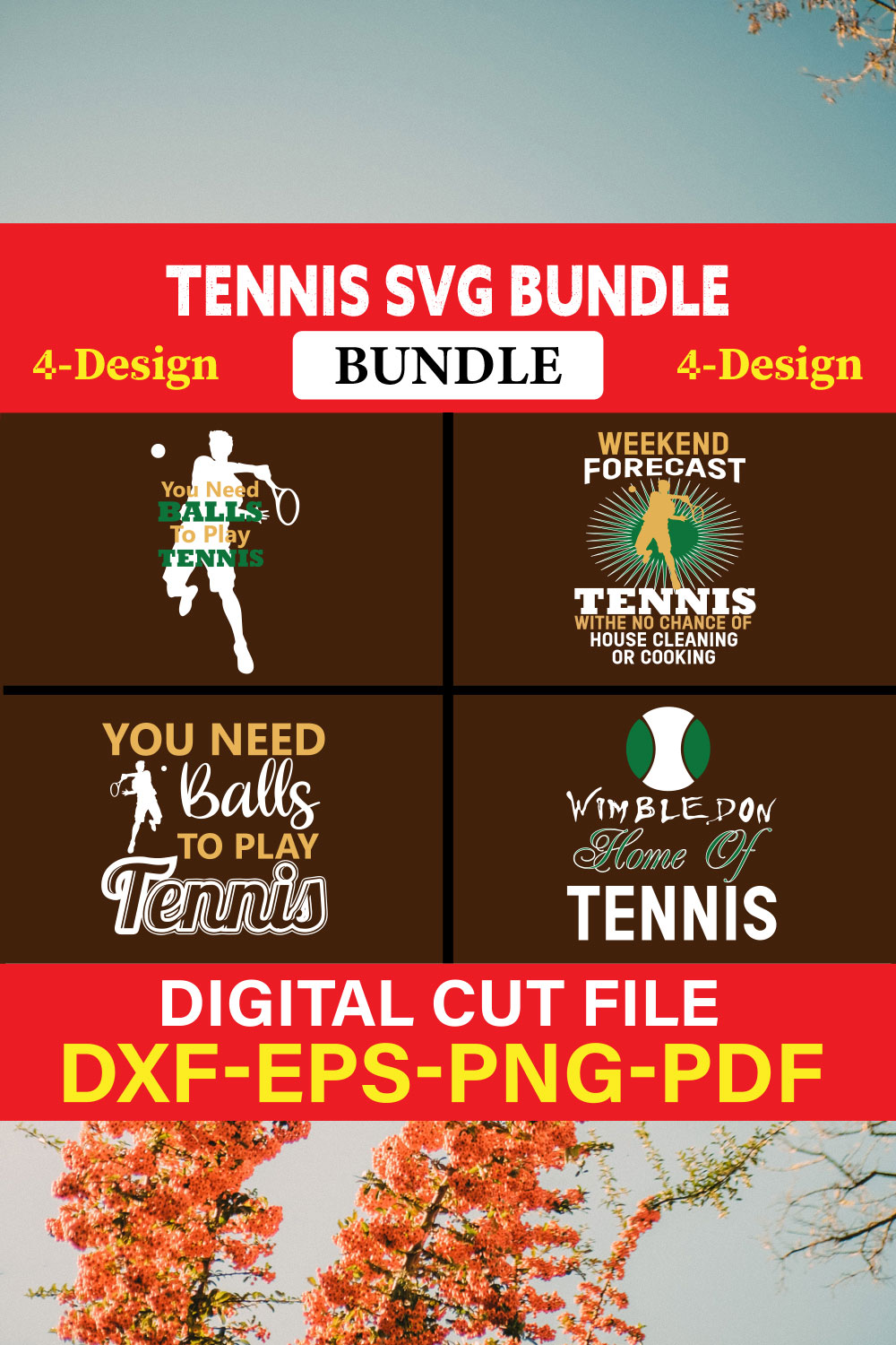 Tennis T-shirt Design Bundle Vol-5 pinterest preview image.