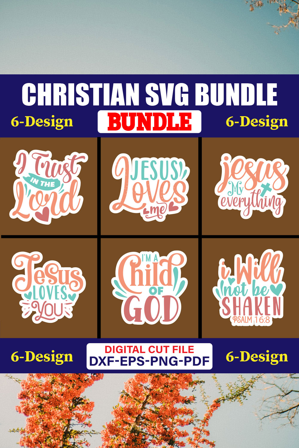 Christian SVG T-shirt Design Bundle Vol-34 pinterest preview image.