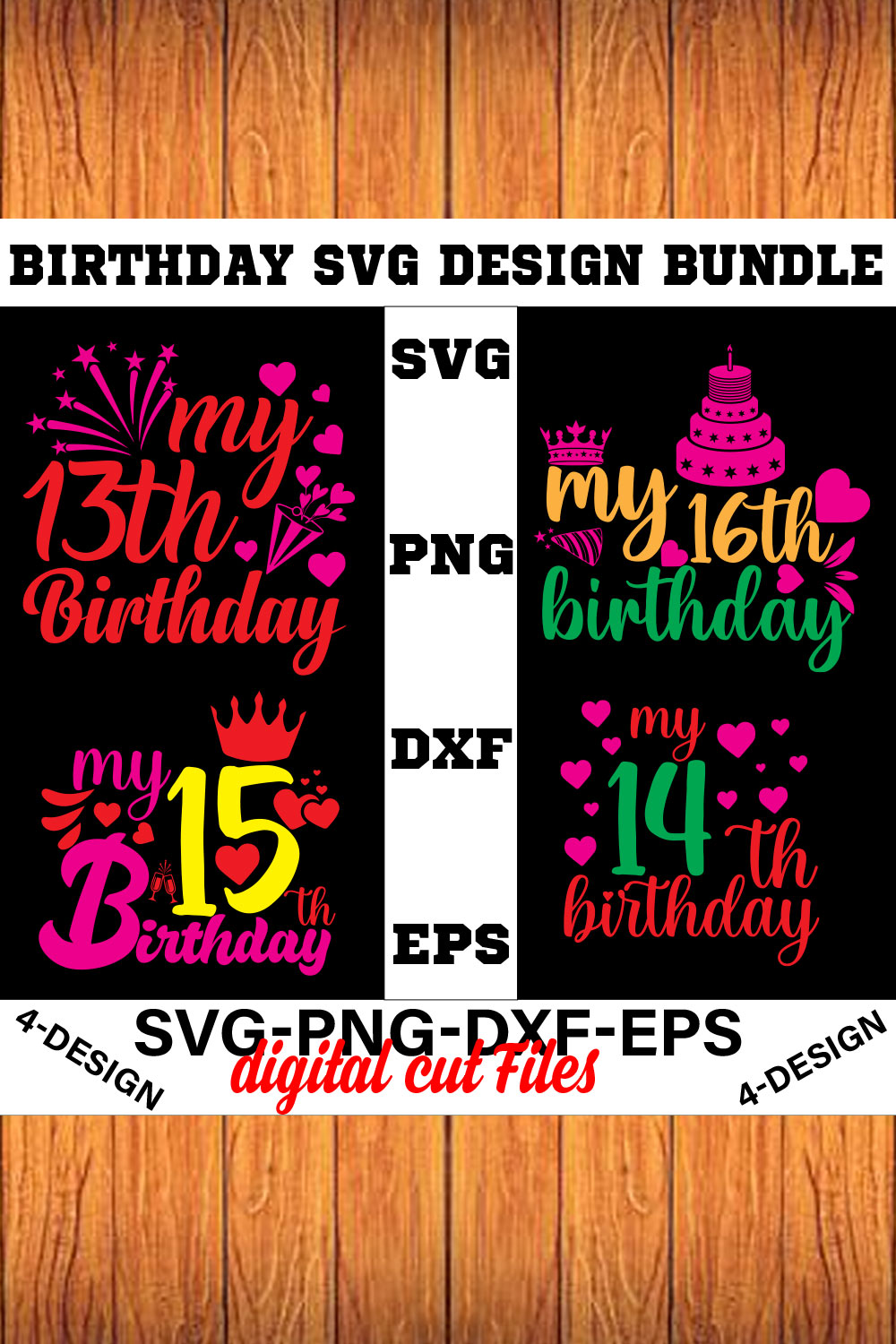 birthday svg design bundle Happy birthday svg bundle hand lettered birthday svg birthday party svg Volume-04 pinterest preview image.