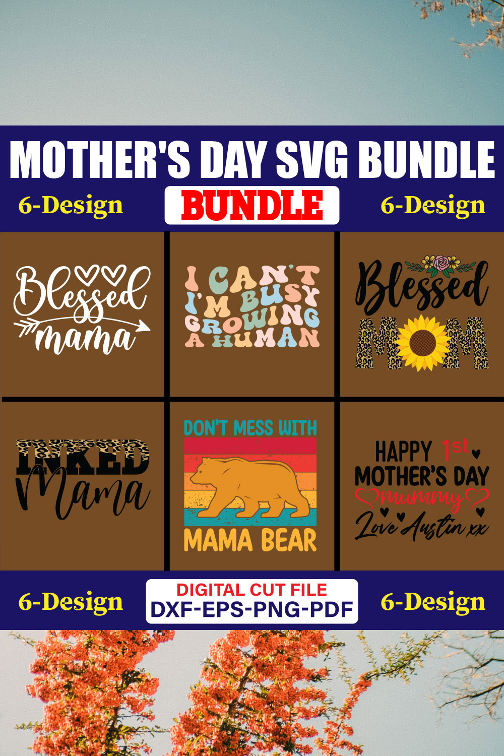 Mother's Day SVG T-shirt Design Bundle Vol-47 pinterest preview image.