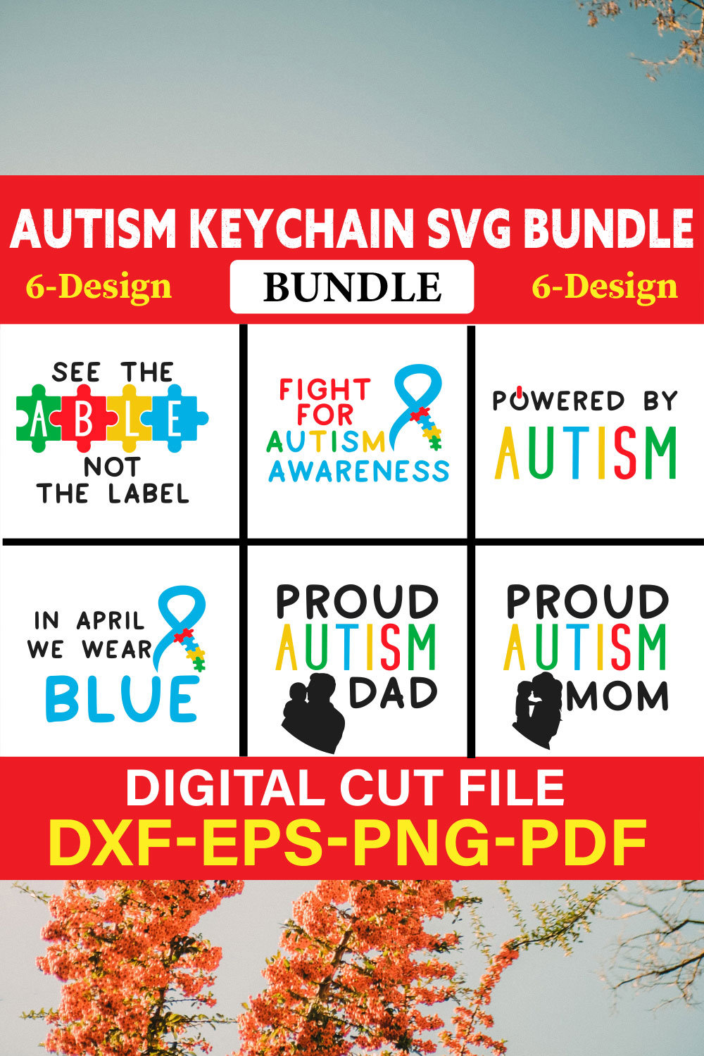 Autism Awareness Keychain T-shirt Design Bundle Vol-2 pinterest preview image.