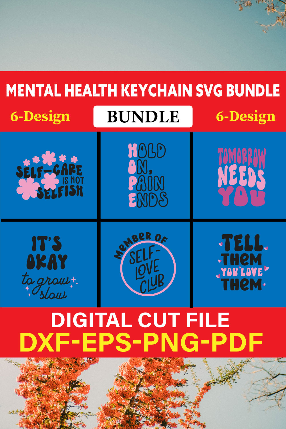 Mental Health Keychain T-shirt Design Bundle Vol-1 pinterest preview image.