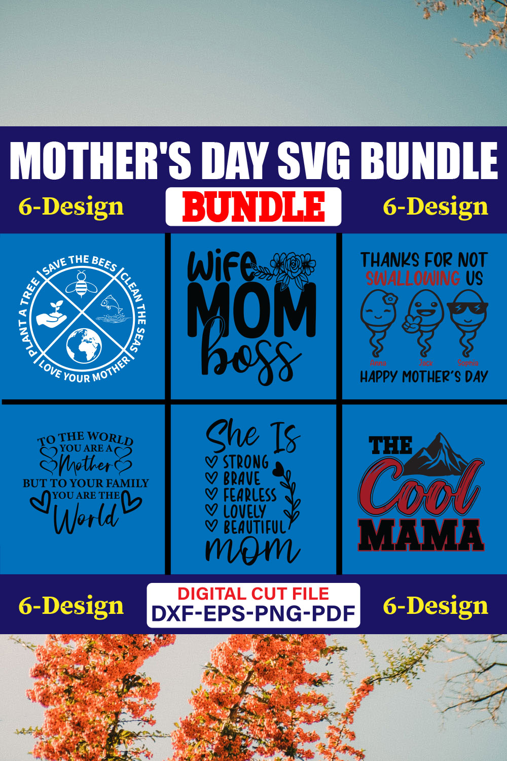 Mother's Day SVG T-shirt Design Bundle Vol-44 pinterest preview image.