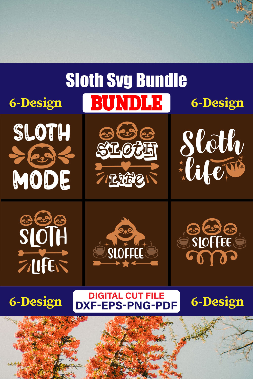 Sloth T-shirt Design Bundle Vol-03 pinterest preview image.