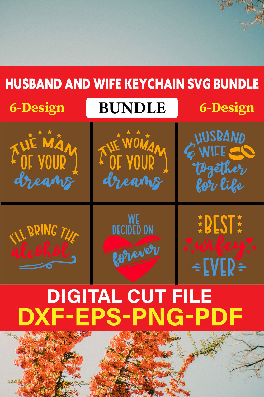 Husband and wife Keychain T-shirt Design Bundle Vol-3 pinterest preview image.