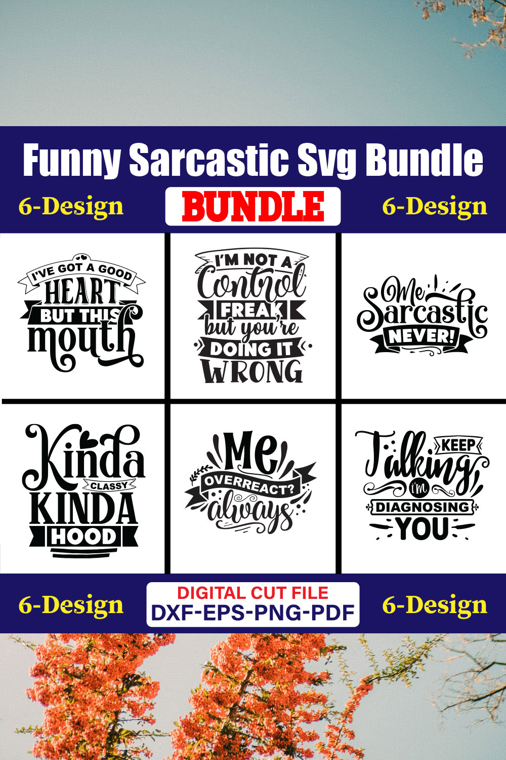 Funny Sarcastic SVG T-shirt Design Bundle Vol-02 pinterest preview image.