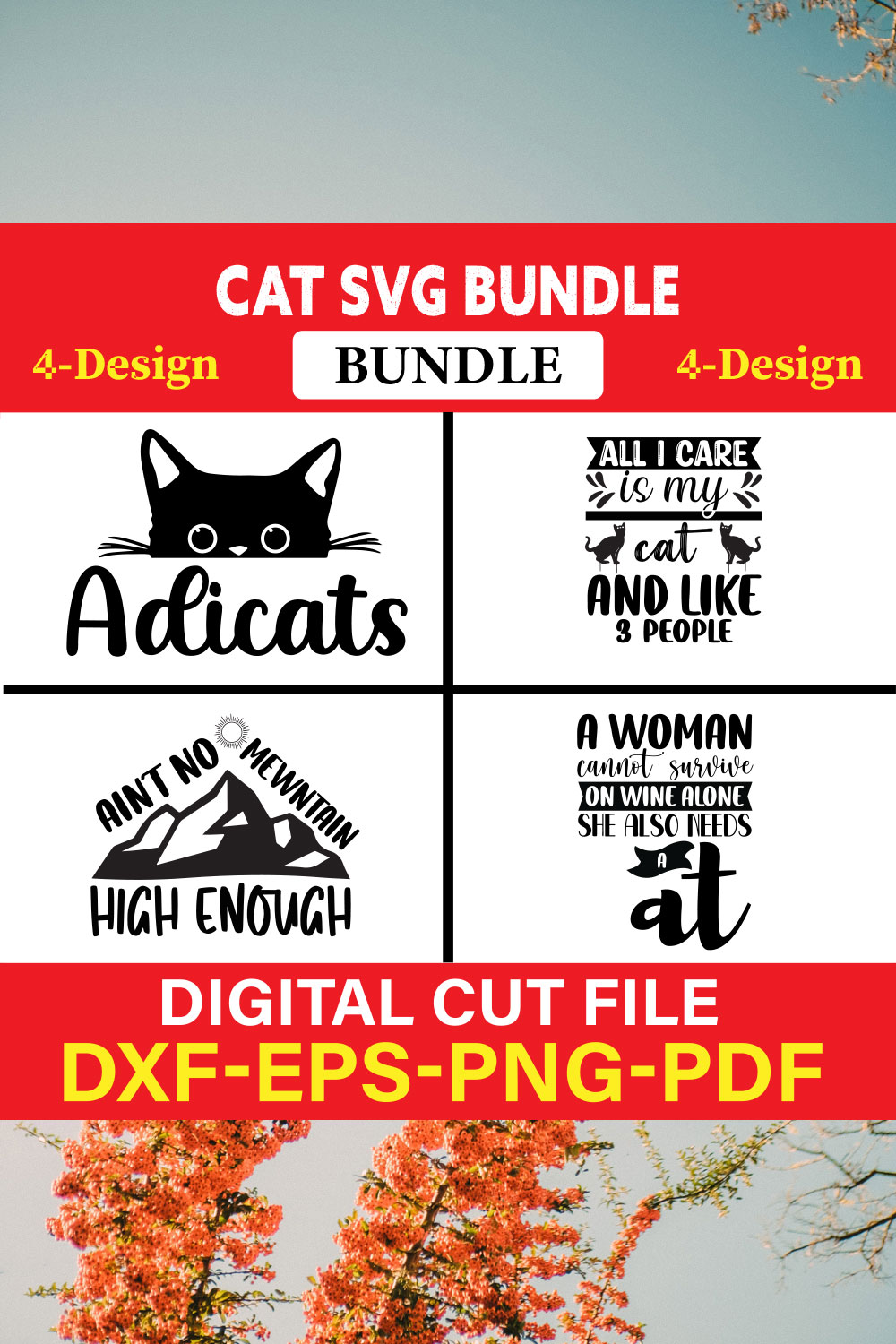 Cat SVG T-shirt Design Bundle Vol-1 pinterest preview image.