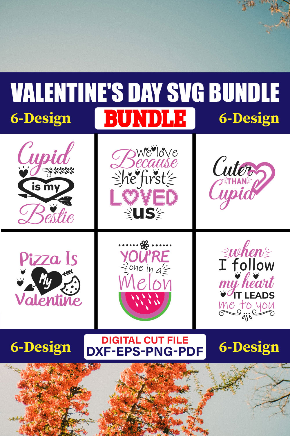 Valentine's Day SVG T-shirt Design Bundle Vol-43 pinterest preview image.