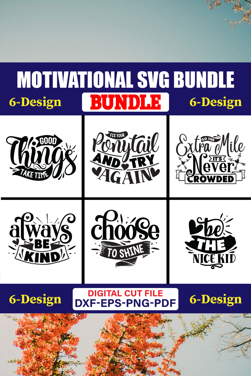 Motivational SVG T-shirt Design Bundle Vol-07 pinterest preview image.