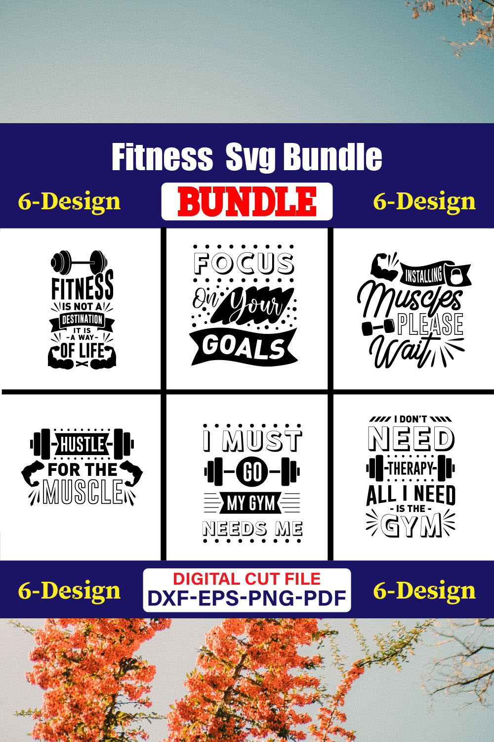 Fitness T-shirt Design Bundle Vol-5 pinterest preview image.