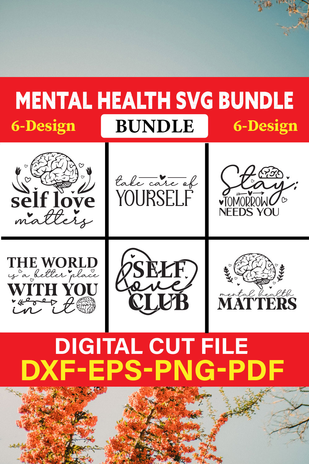 Mental Health T-shirt Design Bundle Vol-3 pinterest preview image.
