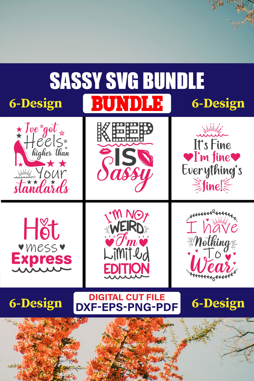 Sassy SVG T-shirt Design Bundle Vol-02 pinterest preview image.