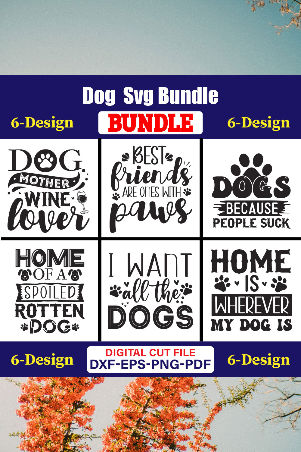 Dog SVG T-shirt Design Bundle Vol-25 pinterest preview image.