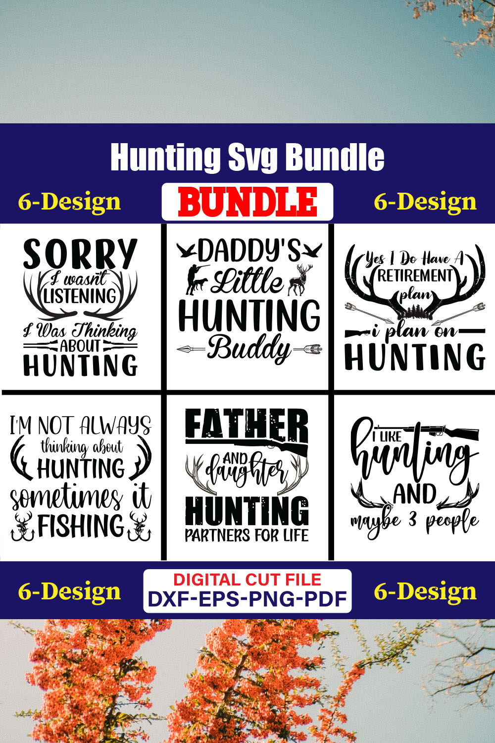 Hunting T-shirt Design Bundle Vol-7 pinterest preview image.